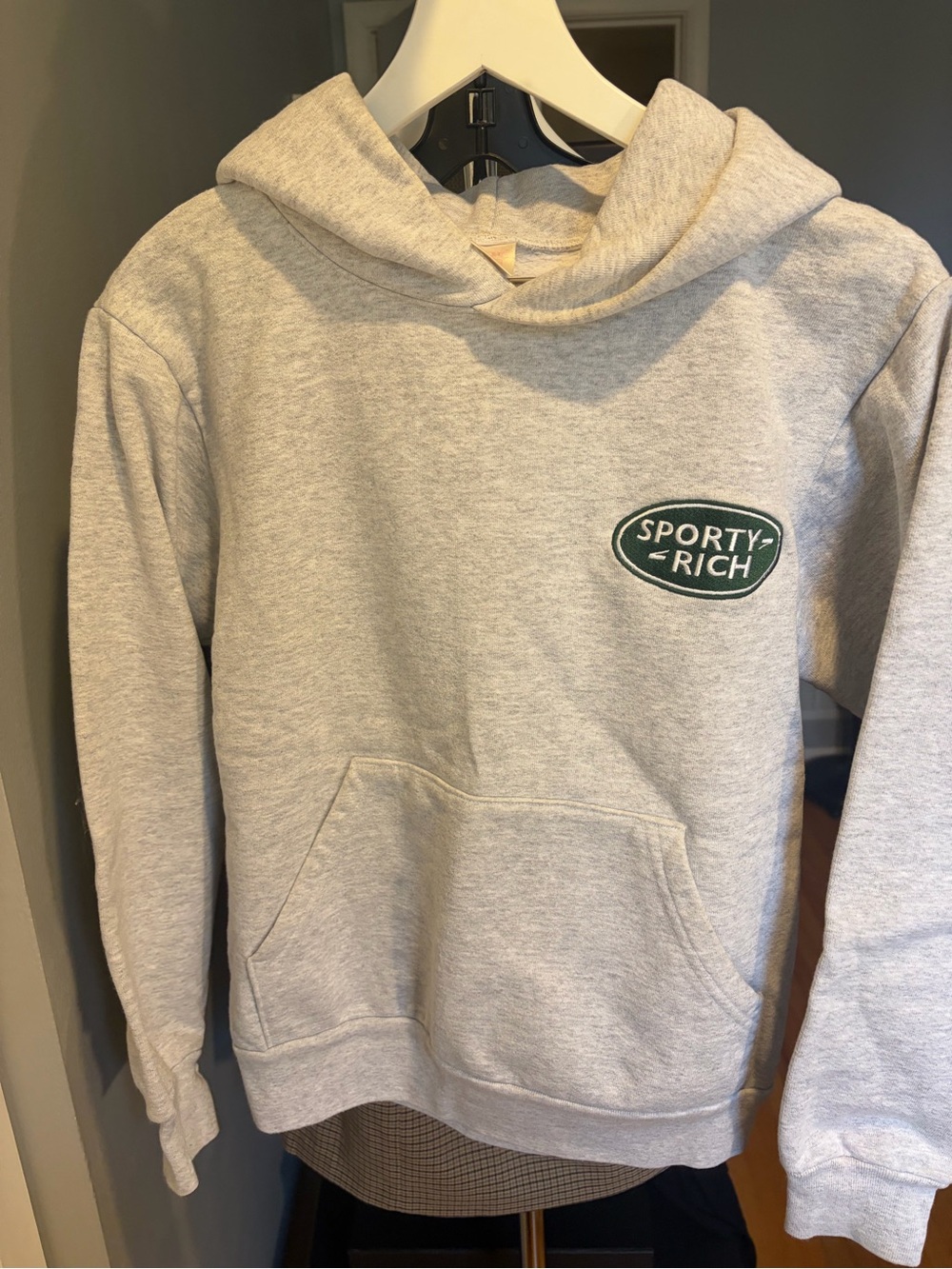 Sporty & Rich Light Gray Hoodie with Green Logo - Picture 3 of 5